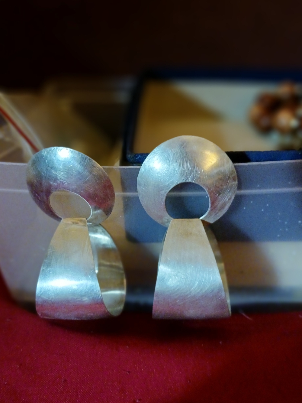 Brushed Silver Tone Statement Drop Earrings - Modern Sculptural Design